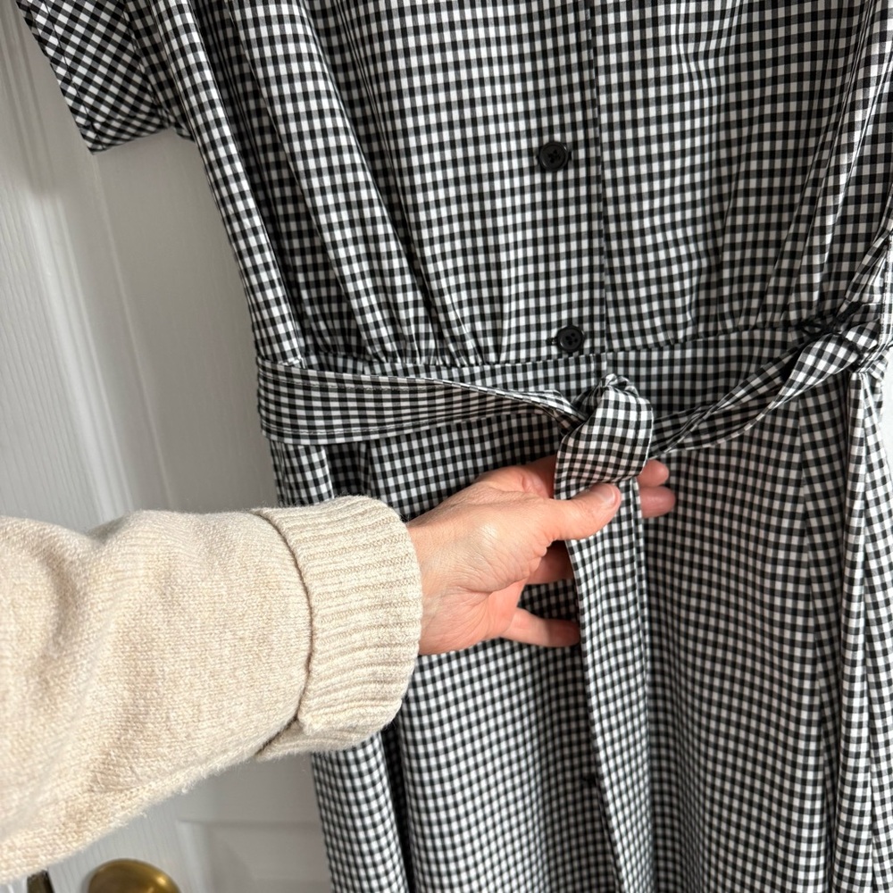 NWOT CALVIN KLEIN Midi Shirtdress Short Sleeve Black/White Gingham w/Belt 10 - Picture 12 of 16